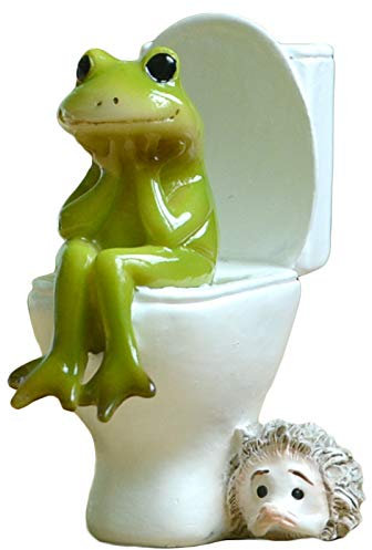 Gemmia Fairy Garden Miniature Frog Figurine- Toilet Thinking Frog Statue