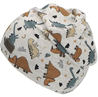 Sterntaler Beanie Dino - Lässige Baby Mütze aus Melange Jersey mit allover Druck - Jungen UV-Schutz 50+ Beanie Mütze - variabel tragbar - Baby und Kinder Übergangsmütze, silber, Größe 47
