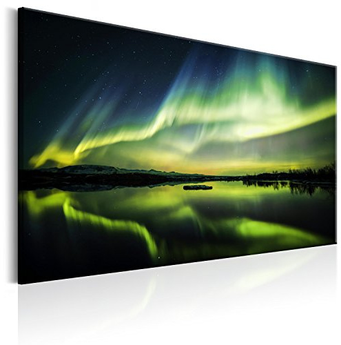 murando - Akustikbild Nordlicht Island Nacht, Schallschutz, Wohnzimmer | Verbessert Raumakustik, reduziert Hall, ideal fürs Büro oder Wohnzimmer, hochwertige Verarbeitung, schnelle Montage, stilvoll