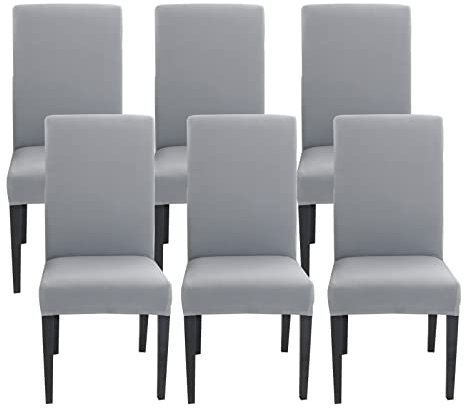 Jaotto Stuhlhussen 6er Set Stretch, Stuhlhussen für Esszimmerstühle Schwingstuhl, Stretch Stuhlschoner Abnehmbarer Waschbarer, Stuhlbezug Universal für Stuhl Esszimmer Büro Bankett Hotel(Hellgrau)