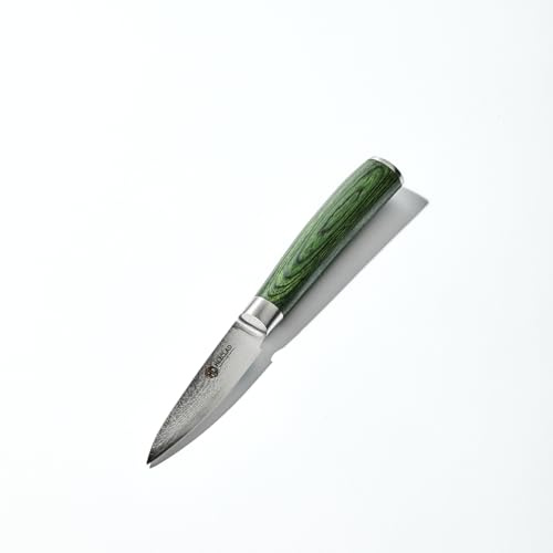 HexClad Paring Knife, 3.5-Inch Japanese Damascus Stainless Steel Blade, Pakkawood Handle