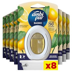 Ambi Pur Bagno Profumatore Per Ambienti, 8 Profumatori Bagno, Fragranza Limone, Diffusore Ambiente Con Tecnologia Elimina Odori, Durata Fino a 50 Giorni Per Profumatore