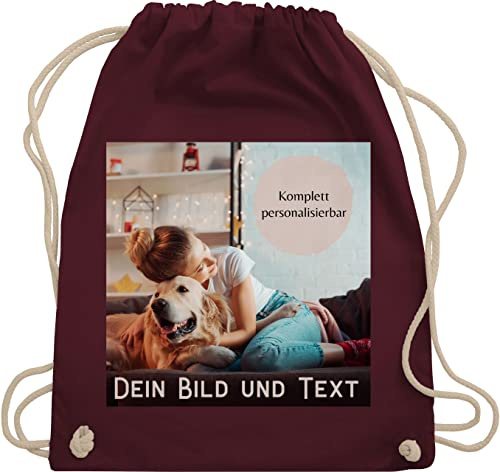 Turnbeutel Rucksack - eigenem - Foto Bild Geschenk I Dein Bild und Text - Unisize - Bordeauxrot - personalisierte wechselkleidung beutel kita tasche selbst drucken logo stoffrucksack