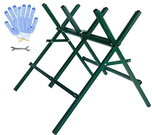Gulfmore Heavy-Duty Folding Sawbuck – 30x32x31 Inch Adjustable Iron Log Sawhorse Bracket | Firewood Cutting Stand for Wood Splitting & Sawing | Sturdy & Portable Design