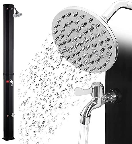 Zelsius Solardusche Mackay mit Wasserhahn, Fußdusche | Schwarz | Gartendusche 35 Liter, kalt und warm, max. 60°C, Gartenschlauch Anschluss | Gartendusche, Aussendusche, Solaraußendusche