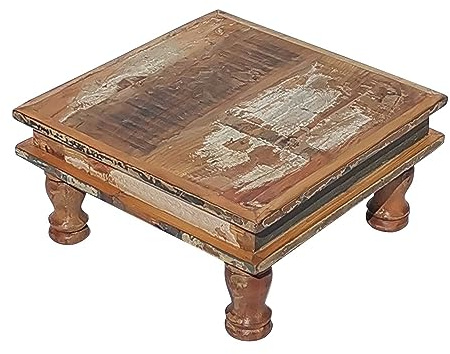 Casa Moro Shabby Chic Tisch Siera S 33x33 cm quadratisch braun bunt aus Altholz gefertigt | Bajot Beistelltisch Vintage Hocker Blumentisch MA5028S