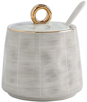 Zuccheriera nordica con coperchio e cucchiaio, barattolo di zucchero in ceramica da 300 ml decorazione da tavolo, semplice zuccheriera in porcellana, for bar, ristorante, casa-grigio-280 ml Barattoli