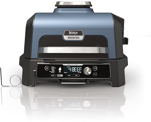Ninja Woodfire Pro Connect XL Electric BBQ Grill and Smoker with App Control, Digital Probe, Large 7-in-1 Outdoor Grill and Air Fryer with Woodfire Pellets, Weather Resistant, Blue and Black OG901UK