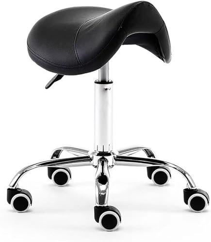 FDSGEEE Hydraulischer Sattelhocker auf Rollen, moderner drehbarer Rollsitz/Salonstuhl für Spa-Massage, bequemer Beauty-Balance-Stuhl (Farbe: Schwarz)