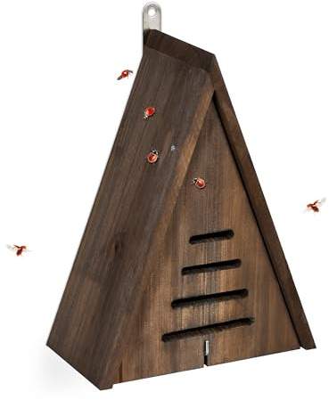 Relaxdays Casetta per Coccinelle, Hotel per Insetti da Giardino, Legno Non Trattato, da Appendere, 28x21x12 cm, Marrone