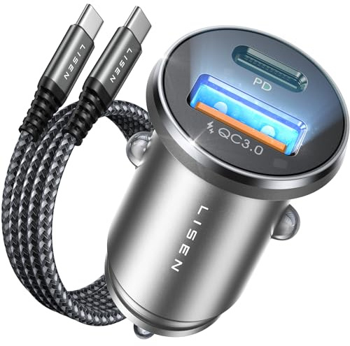 LISEN Allume Cigare USB C, Chargeur Rapide 54W+60W C-C Câble, Charger Voiture USB C, Prise Allume Cigare 12V, Adaptateur Voiture Idéal avec iPhone 16 15 Pro Max Galaxy S24 S25 Pixel Android