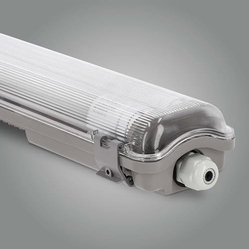 LED Universum Feuchtraum-Wannenleuchte 60cm IP65 mit zwei T8 LED-Röhren 18W 2160 Lumen tageslichtweiß 6500K flimmerfrei verknüpfbar | Kellerleuchte Nassraumleuchte Feuchtraumleuchte L666xB94xH58mm
