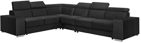 FORNIRO Alma Ecksofa L-Form mit Schlaffunktion – 330x265x85cm - Schwarz – Moderne Wohnlandschaft mit verstellbaren Kopfstützen – Stabil gebaut hoher Sitzkomfort – Viele Farben Stoffvarianten wählbar