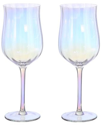 HIUHIU Vintage Wine Glasses Set Of 2 Colored Green Wine Glasses Goblet Hand Blown Crystal Martini Cocktail Glasses Drinking Glassware For Wedding/Party/Bar,Iridescent