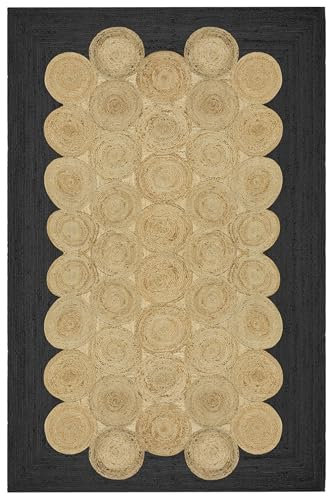 Kelim-Teppich mit gewelltem Rand, 5,6 x 35,6 cm, Beige / Schwarz, Jakobsmuschel-Juteteppich, indische Textur, handgefertigter Jute-Teppich, Flachgewebe-Teppich, für Innen- und Außenbereich, für Flur,