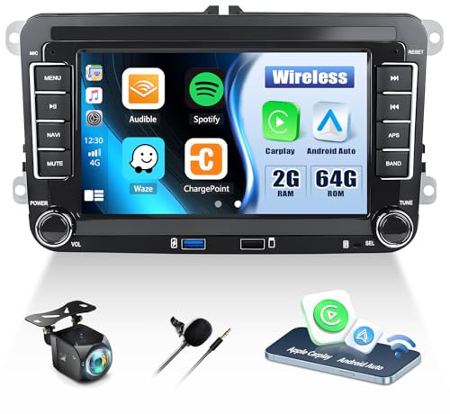 [2G+64G] Android 13 Autoradio für VW Golf 5 6 Polo T5 Tiguan Passat Caddy Seat Skoda, 7“ Touchscreen Autoradio mit Carplay Android Auto GPS FM/RDS BT+Rückfahrkamera&Mic