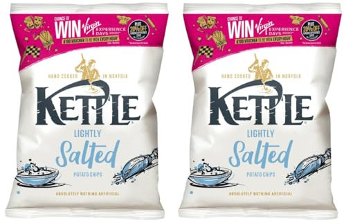 Kettle Lightly Salted Potato Crisps, 130g Sharing Bag, Pack of 2, Hand Cooked in Norfolk, Gluten-Free, Vegan, British Potatoes