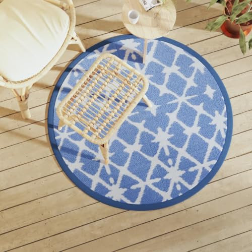 Lauuoeriau Haus und Garten, Rasen und Garten, Outdoor-Wohnen, Outdoor-Decken, Outdoor-Teppich, blau und weiß, 120 cm Polypropylen