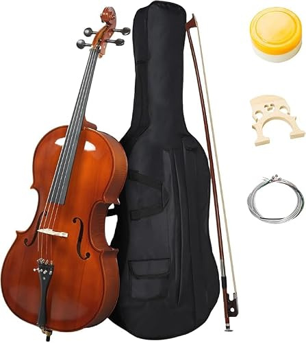 4/4 Full Size Cello Beginner Pack with Bag Bow Rosin Bridge Strings