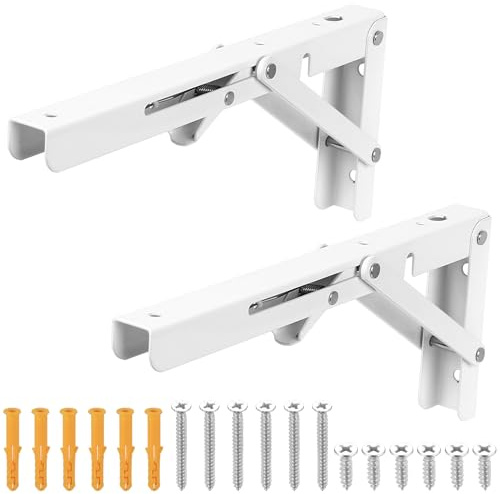 2 Pcs Escuadras Abatibles 255mm, Escuadras para Estanterias de Pared, Soporte de Estante Plegable, Soporte Estantería Plegable, Escuadra Plegable para Mesa Plegable Pared Oficina Cocina, Blanco