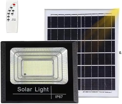 Faro LED Esterno 500W con Pannello Solare, Luce Solare 208 Potenti LED, Batteria 12000mAh, Telecomando e Staffa Inclusi , Luce Fredda.