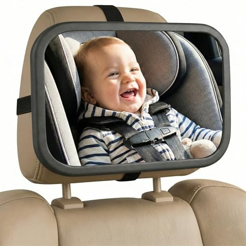 Baby Car Mirror with 360° Rotation - 9.8 Convex Shatterproof Mirror for Baby Safety with Extra Wide & Clear View - car seat mirror for baby rear facing with Adjustable Straps