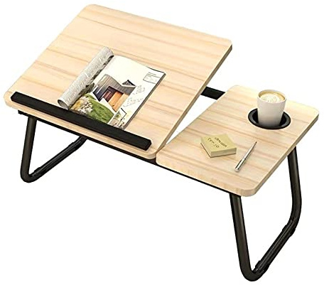 Vikbart laptop-skrivbordsstativ brickbord för säng/soff/golv träfärg 55 x 32 x 25 cm (21 x 12 x 10 tum)