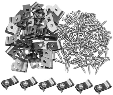 Toddmomy 200pcs Stainless Steel Fence Clips Wire Clamps for Wood Metal Vinyl Fencing Easy Installation Agricultural Wire Fastening with Screws Material