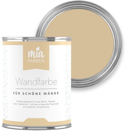 miafarben Wandfarbe für Wände & Tapeten matt 2,5L (Mias Sandkorn) | Hochdeckend & matt für Wände, Decken und Tapeten – sanfte Farbtöne, wasserbasierte Innenfarbe für Wohnräume