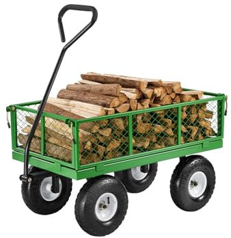 VEVOR Carrello da Giardino in Acciaio 308,44 kg su Ruote, Carrello da Giardino per Impieghi Gravosi Trainabile, Carrelli da Giardino in Metallo per Esterni, Pneumatici 254 mm Lati Rimovibili in Rete