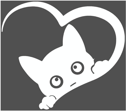 Samunshi® Herz mit Katze als Aufkleber für Auto Motorrad Helm Fahrrrad Notebook Tablet Autoaufkleber Sticker Heartbeat EKG Motorradaufkleber Silhouette 15 x 13,1cm weiß