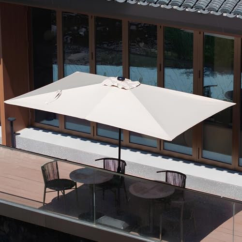 WATAOW Parasol Grande para Terraza De Jardín Rectangular De 3x2 M |con Manivela | Protección UV |Sombrilla Impermeable para Piscina, Picnic, Patio Comercial,Exterior(Khaki)