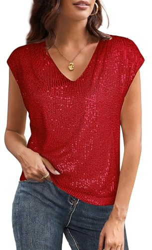 GRACE KARIN Donne Top a Maniche Corte Scintillanti Eleganti per Festetunica Blusa per Natale e Party