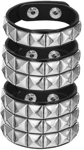 YUXIANLB Juego de 3 pulseras punk para hombres y mujeres, pulseras ajustables punk rock tachonadas de los años 80, pulseras góticas, pulseras de rock, accesorios para fiestas