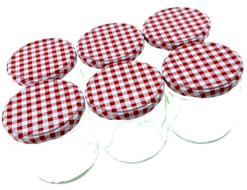 Tarro de conservas Jampot para conservas con tapa de rosca a cuadros de 425 ml - 8.5 x 8.5 x 10 cm - 6 unidades