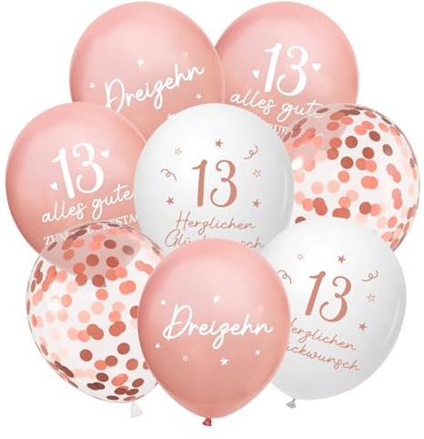 Luftballons 13 Jahre Geburtstag, 24 Stück Deko 13. Geburtstags Mädchen, 13 Alles Gute zum Geburtstag Ballons, Roségold 13. Geburtstagsdeko, 13th Birthday Ballon für Tochter