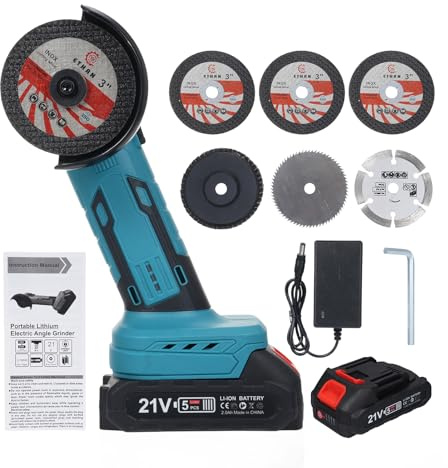 Weytoll Mini Angle Grinder, 76mm Brushless Angle Grinder Kits 19000rpm 2 X 2000mAh Battery with 7pcs Grinding Wheels for Interior Decoration, Wall Panel Slotting, Floor Cutting