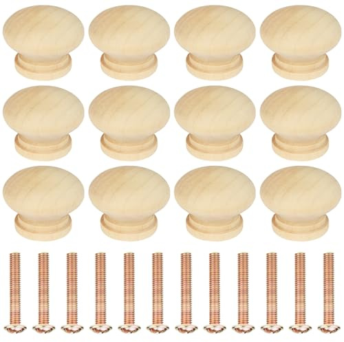 Ainiv 12 PCS Tiradores Armarios Madera, 25 x 35 mm Pomos de Madera con 12 Tornillos para Decoración del Hogar, Armarios, Cajones y Armarios de Cocina, Ropero