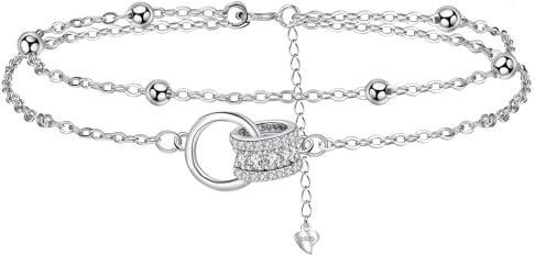 Arrebol Armband 925 Sterling Silber Damen Doppelketten Armbänder Original Schmuck für Schwester Freundin Tochter, Verstellbarer [16+4cm]