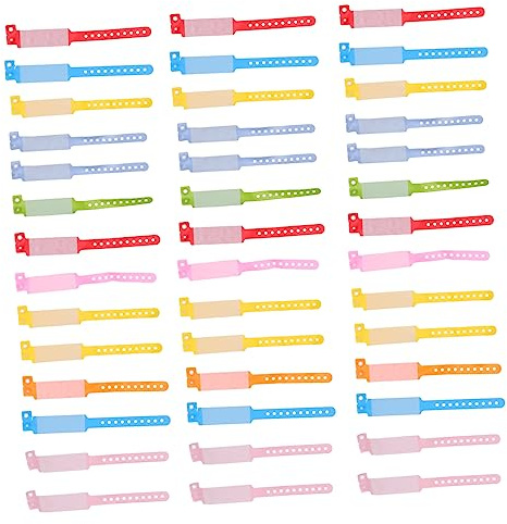 Parliky 100 pezzi Braccialetti PVC Scrivibili Cinturini Identificativi Regolabili per Adulti con per e Telefono Colore Casuale Colore Casuale