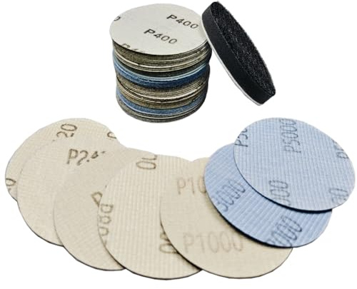 57 Stück Schleifpapier 75mm Klett, Nass- und Trocken Schleifscheiben Set, Schwamm Puffer Schnittstellenpad,Körnung 120~5000 Runde Schleifpads für Auto, Metall, Holz, Sandpapier (Mixed)
