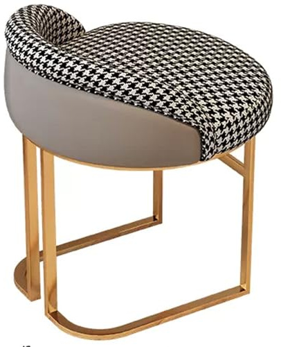 Modern Bathroom Stool with Metal Legs and Low Back Upholstered Makeup Chair without Armrests Gray Fabric Stylish and Functional Seating for Home and Salon