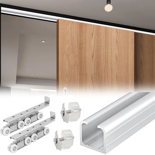 8ft Invisible Sliding Door Track Kit - Customizable Soft Close Metal Pocket Door System for Hallway, Attic, Basement, Kitchen - Easy Installation (Silver)