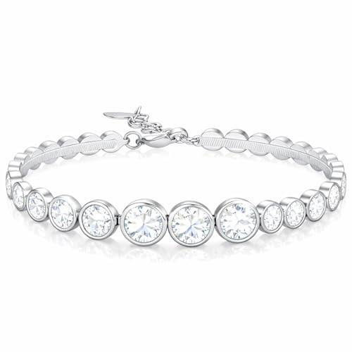 SAGA GIOIELLI Tennis-Armband für Damen, mit Zirkonia, aus Edelstahl, Länge 17 + 4 cm, Zirkonia von 7 mm bis 9 mm, verstellbar – elegant und langlebig, Geschenkidee für Damen, 21.0 Centimetri