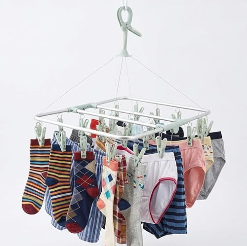 The Hanger Store - Multi Peg Sock Hangers for Drying Underwear Dryer Hanger | 24 Clips Sock Dryer with Pegs, Strong Folding Aluminium Frame, Space Saving Sock Peg Hanger for Washing Line