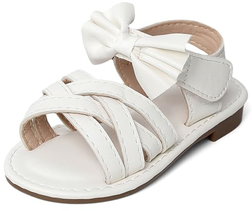 kitcorn Sandales Fille avec Nœud Chaussures D'été Confortable Enfants Sandale Princesse à Bout Ouvert,Blanc,EU 22