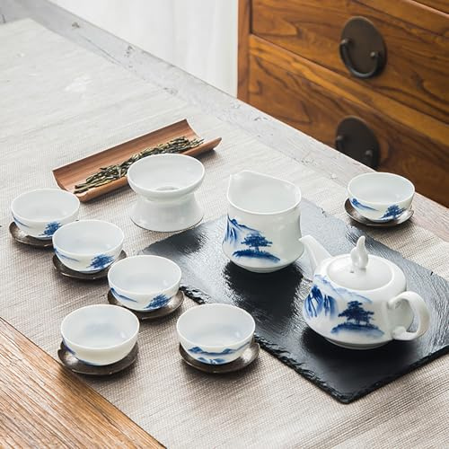 Juego de té de porcelana china, tetera de cerámica blanca, 6 tazas, jarra de justidad, colador de té, ceremonia de té tradicional