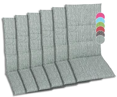 GO-DE Textil Bequeme und attraktive Polsterauflagen für Hochlehner-Gartenstühle (6er-Set, meliert grün, Hochlehner)