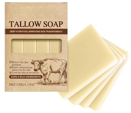 Sapone Puro Al Sego Di Manzo In Barra | Confezione Da 4 Detergente Biologico Lenitivo E Idratante - Bagnoschiuma Corpo Al Sego - Ideale per la Routine Quotidiana Spa Piscina Viaggio Casa Ascelle Piedi