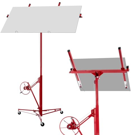 Hmluxury Elevador de placas para placas de yeso y paneles de yeso: máx. 68 kg, altura 140 – 350 cm, inclinación de 60°, plegable con 3 ruedas de freno para transporte